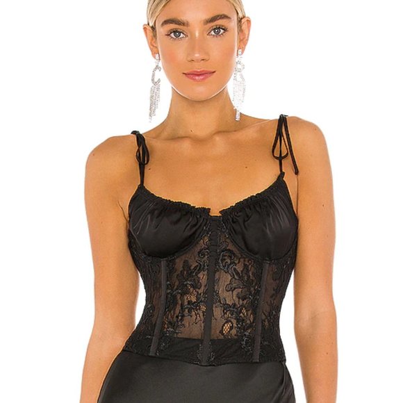 V. Chapman Tops - V. Chapman Calla Lilly Black Lace & Silk Bustier NWT Size 0